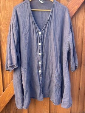 La Fixsun 100% Linen Over-Sized Tunic Mother of Pearl Buttons Boho Bohemian L